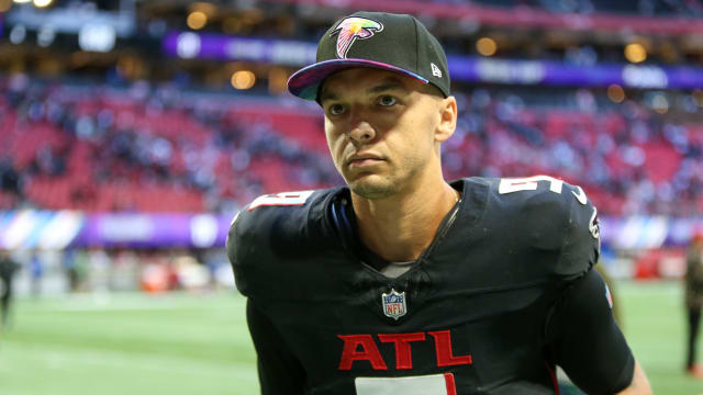 Oct 8, 2023; Atlanta, Georgia, USA; Atlanta Falcons quarterback Desmond Ridder (9) leaves the field after a victory against the Houston Texans at Mercedes-Benz Stadium.